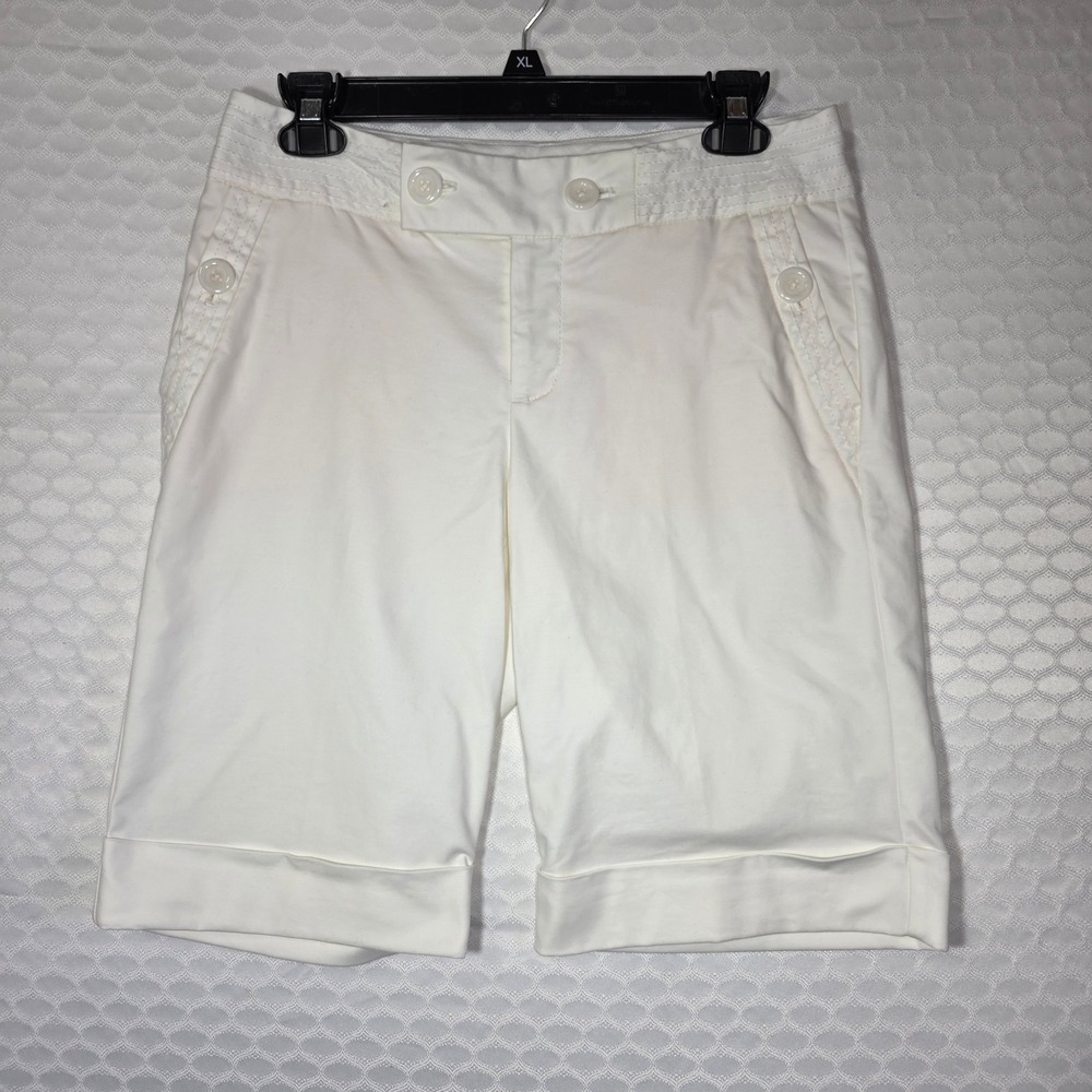 Banana Republic Jackson Fit White Bermuda Cuffed Shorts Stretch Cotton Womens 2